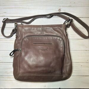 Fossil Brown Leather Crossbody Bag with Key
